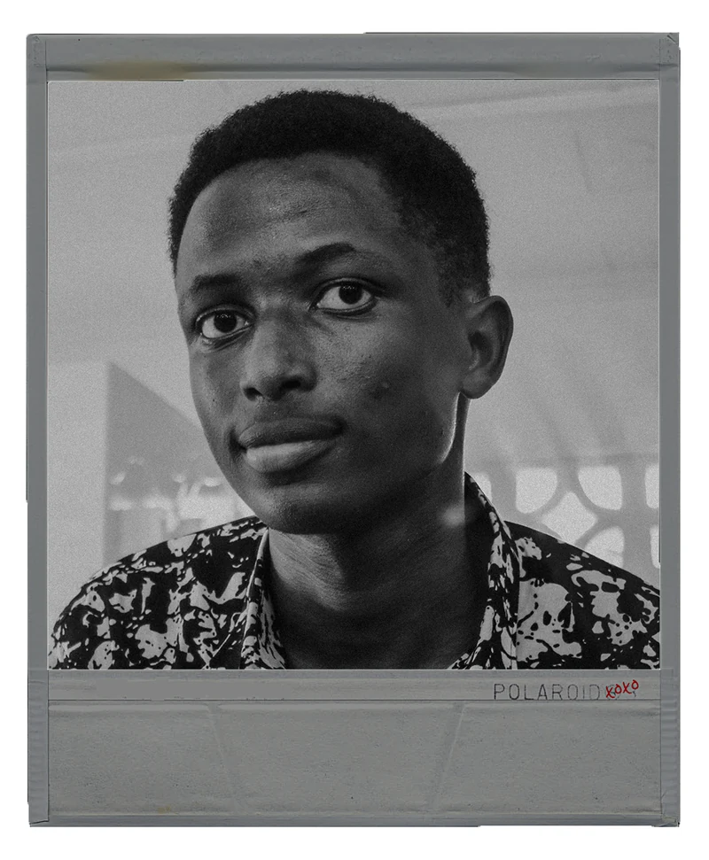 Polaroid portrait of Samuel Wambugu in a patterned shirt